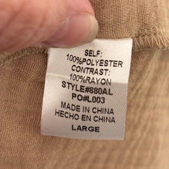 AEMI + CO Babydoll Tunic Top Neutral Beige/Khaki Boho Peasant Blouse - Picture 6 of 7